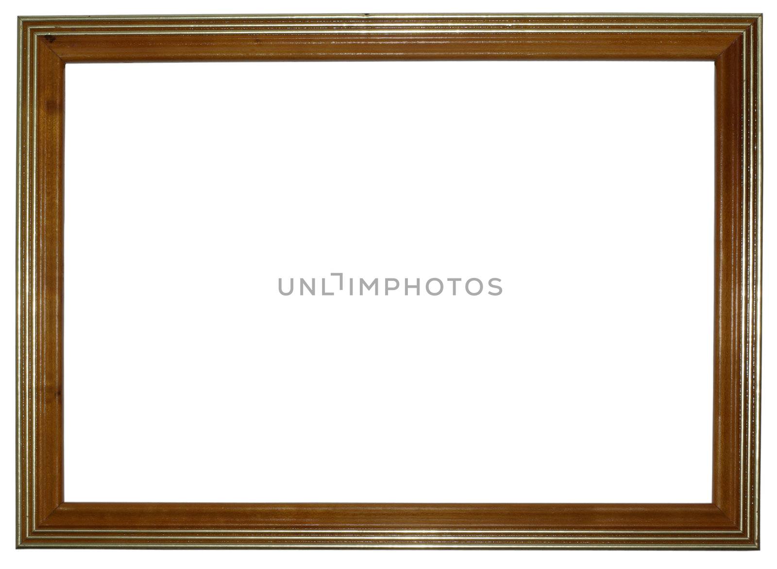 Shiny golden with brown empty frame isolated on white background by borodaev