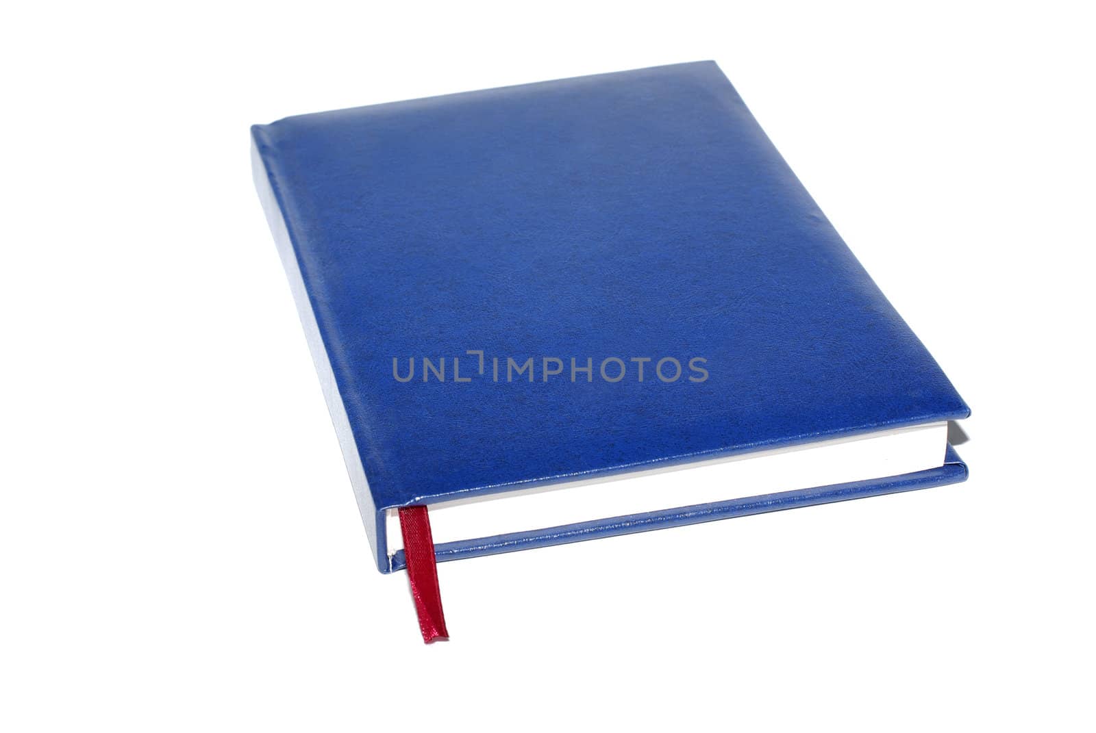 Single blue book with empty space on cover isolated on white background.