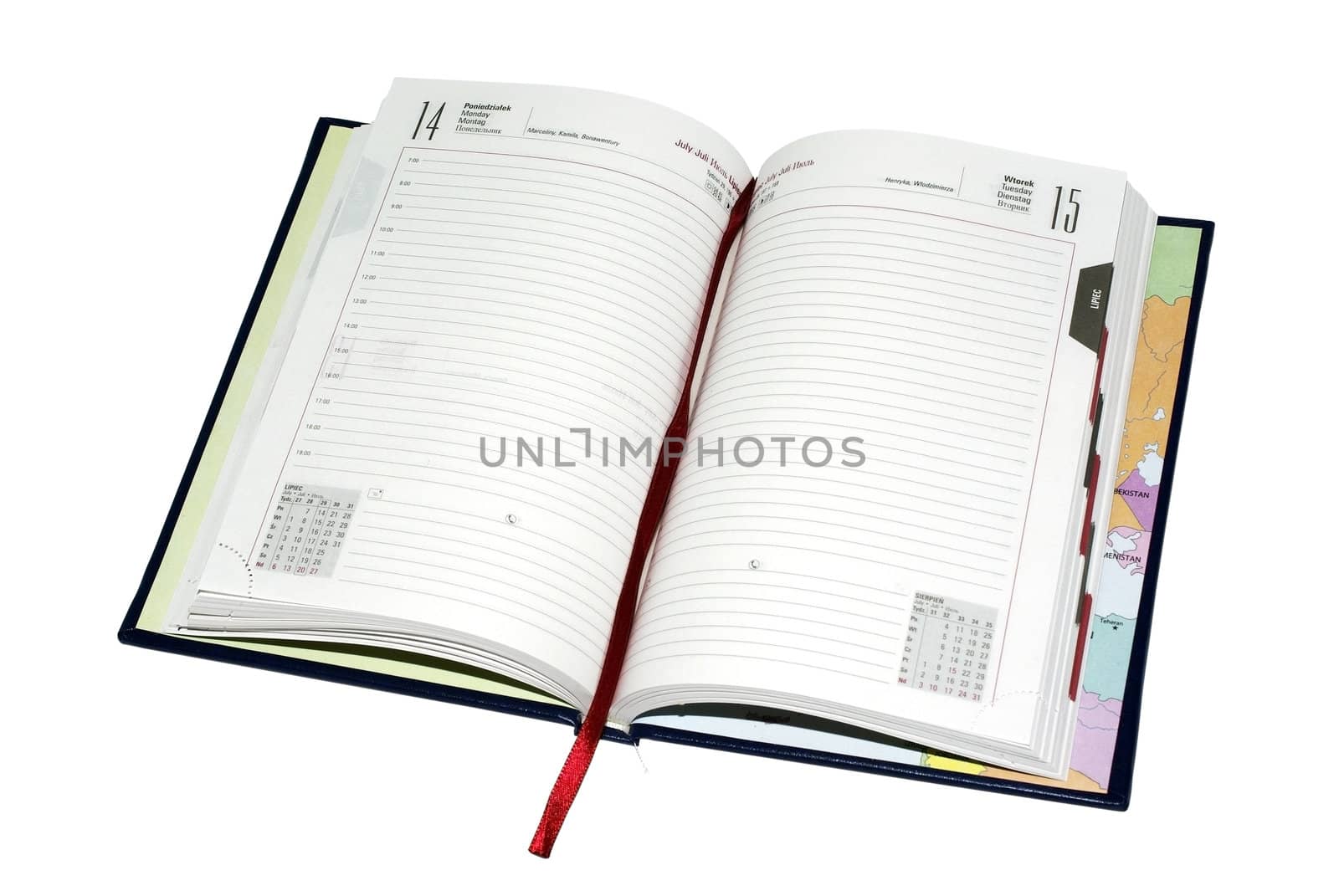 Opened agenda with empty pages for your design isolated on white.