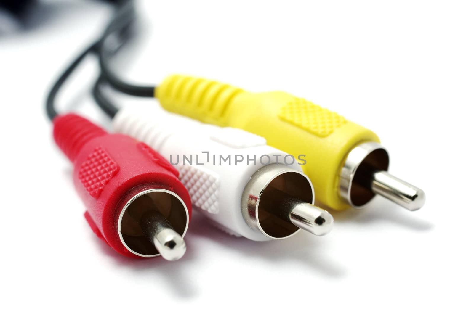 RCA audio/video cable close up. Isolated on white background. by borodaev