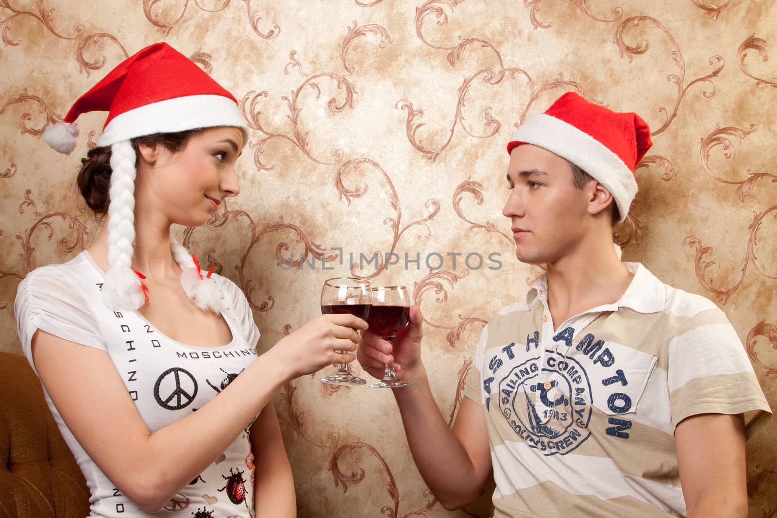 Young couple celebrates Christmas