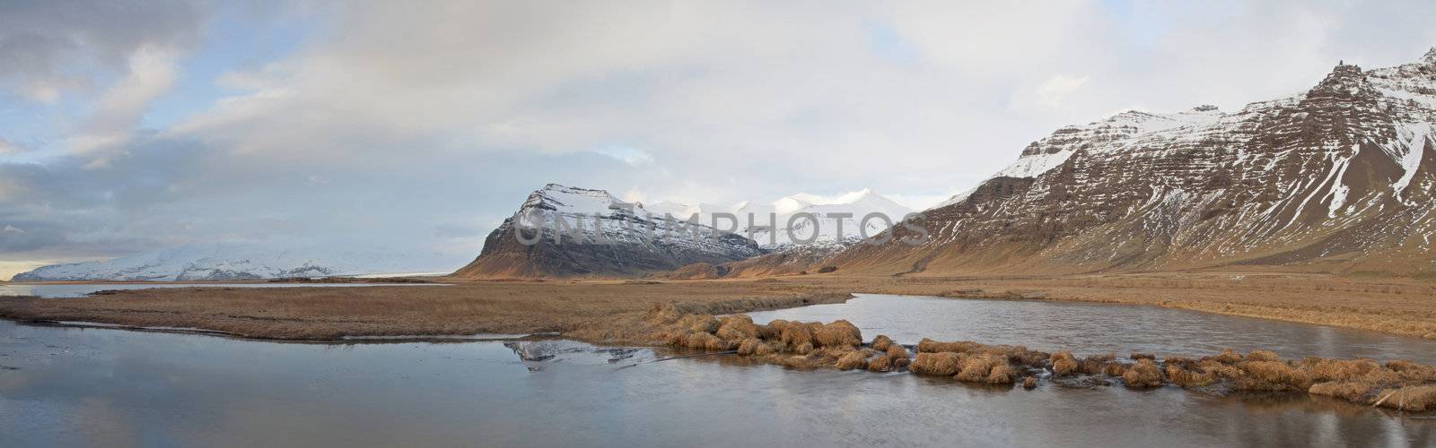 Panoramic of south iceland looking toward the vatnajokull glacier Iceland