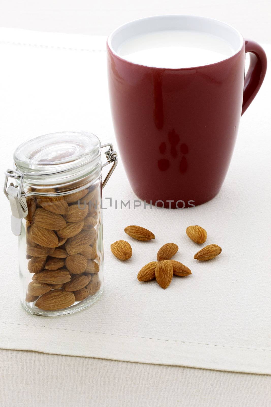 fresh and healthy cup of almonds milk made with organic almonds