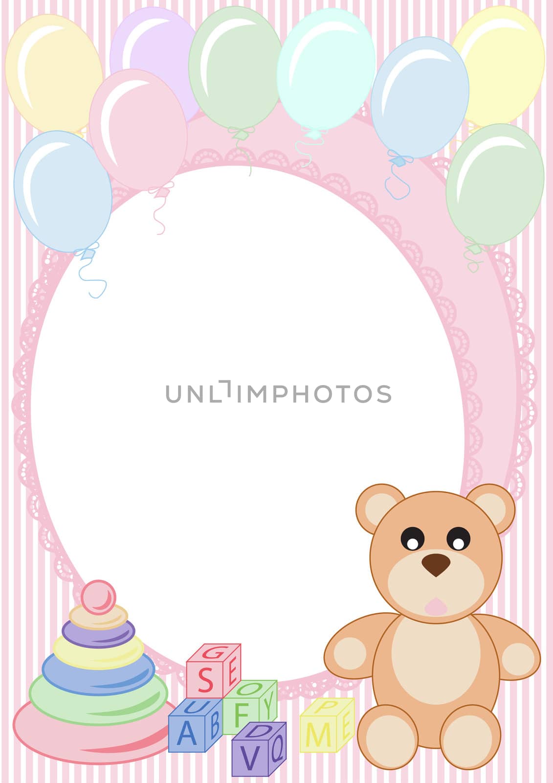 congratulations on a striped background with a teddy bear and balloons