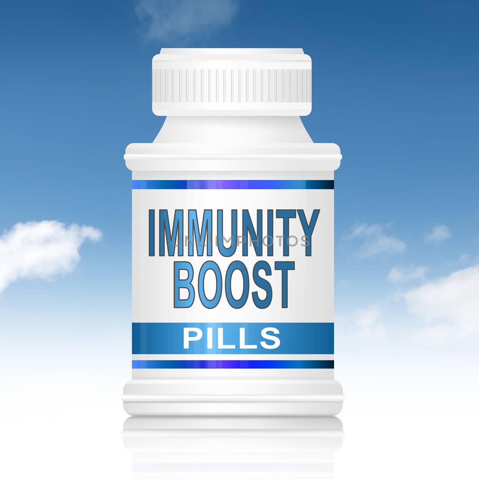 Illustration depicting a medication container with an immunity boost concept.