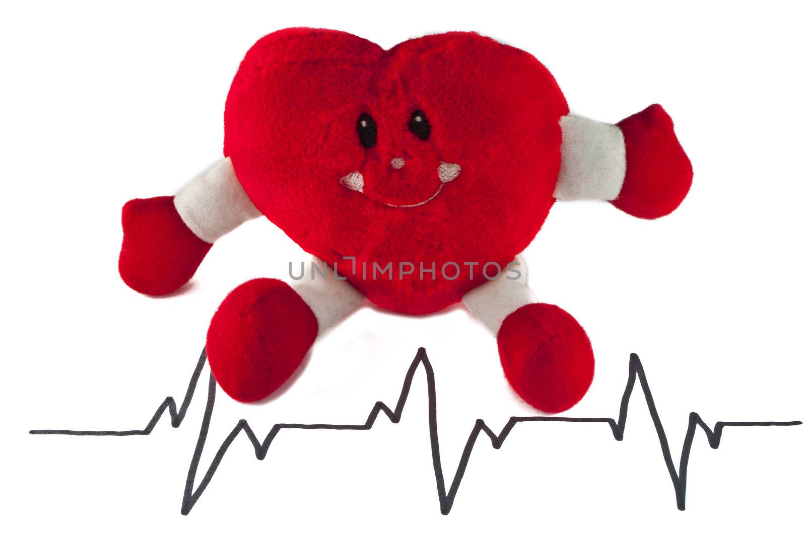 Photo of plush heart and its cardiogram