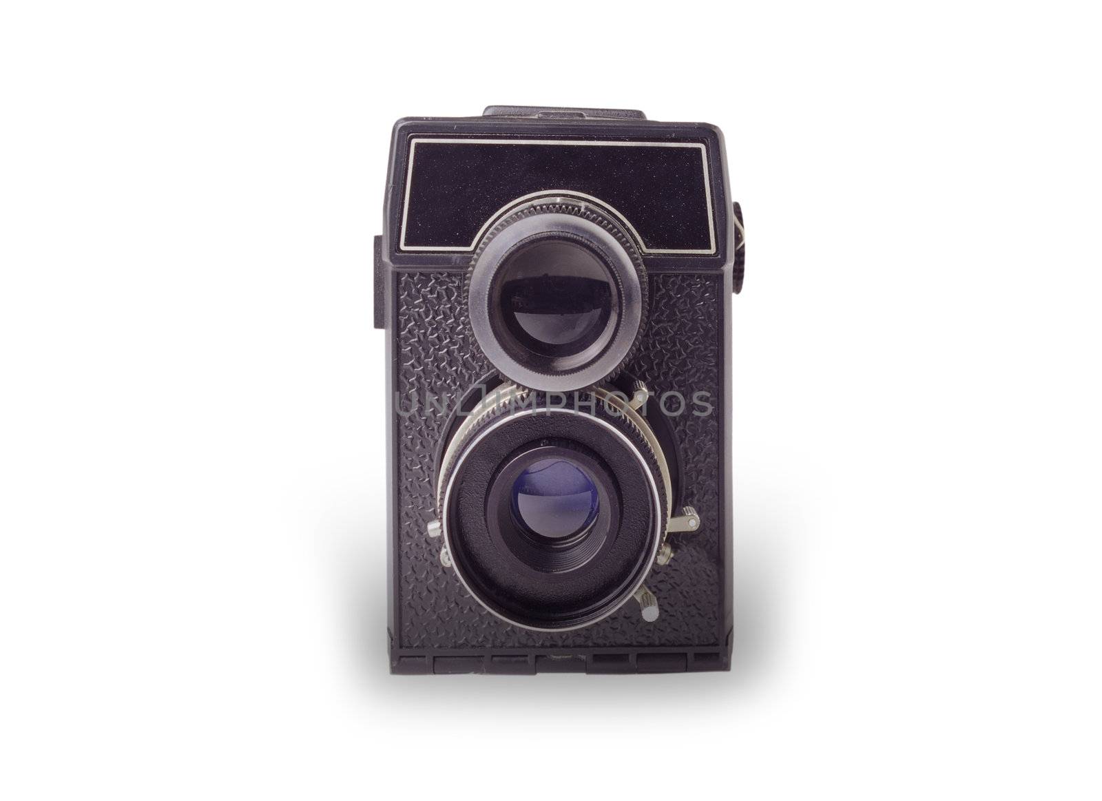 retro photo camera isolated on white black
