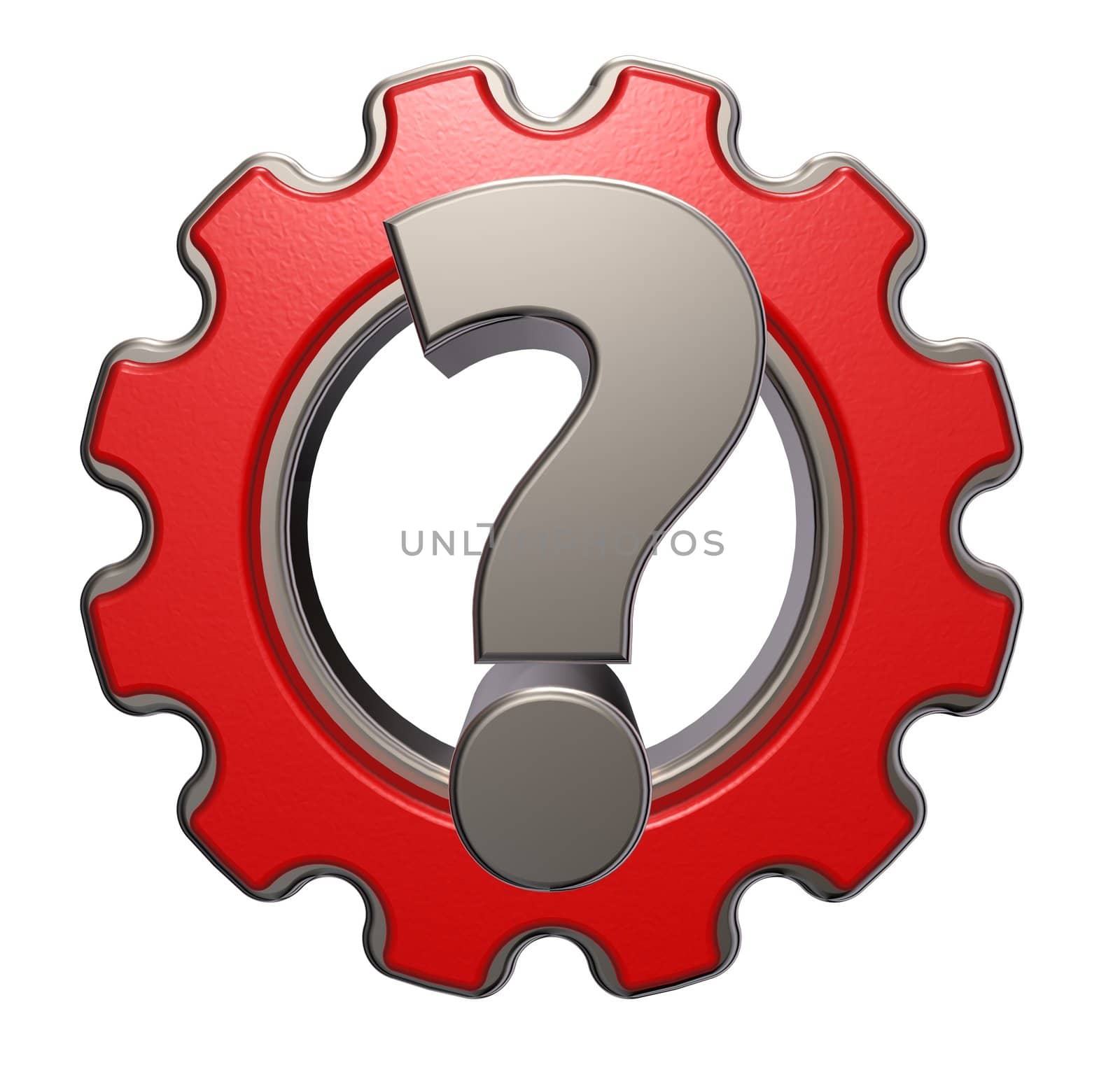 gear wheel and question mark on white background - 3d illustration