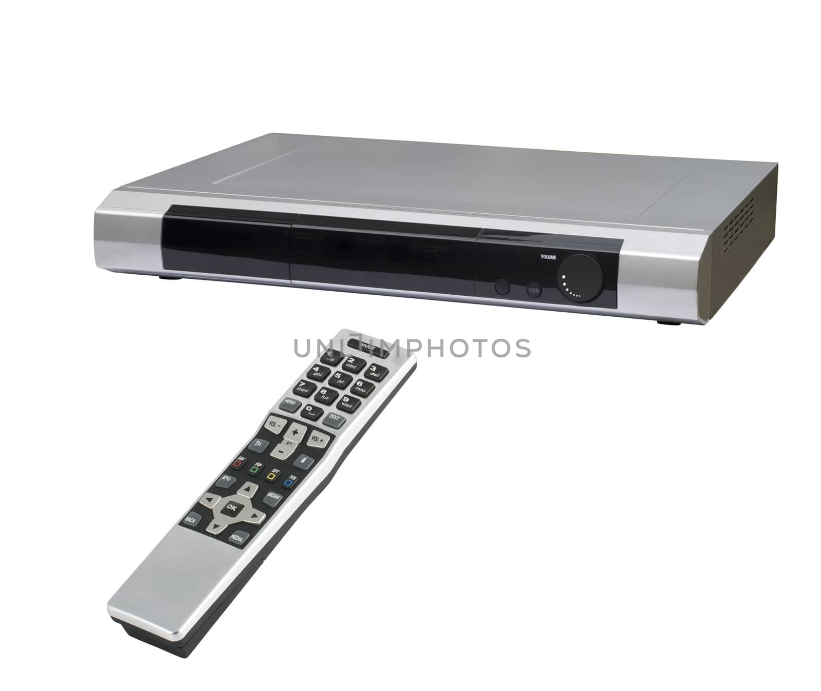 Dvd player with control panel on white background