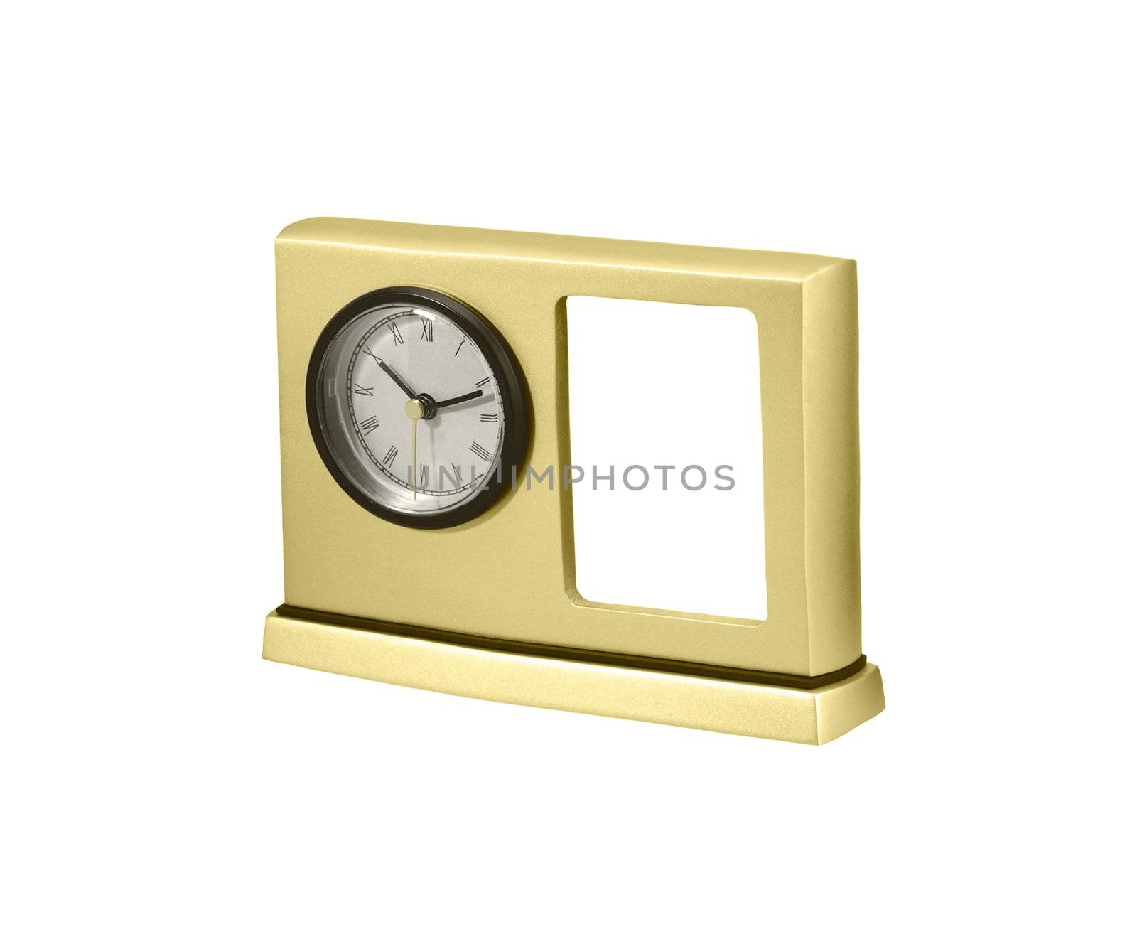 golden table clock with photo frame decoration