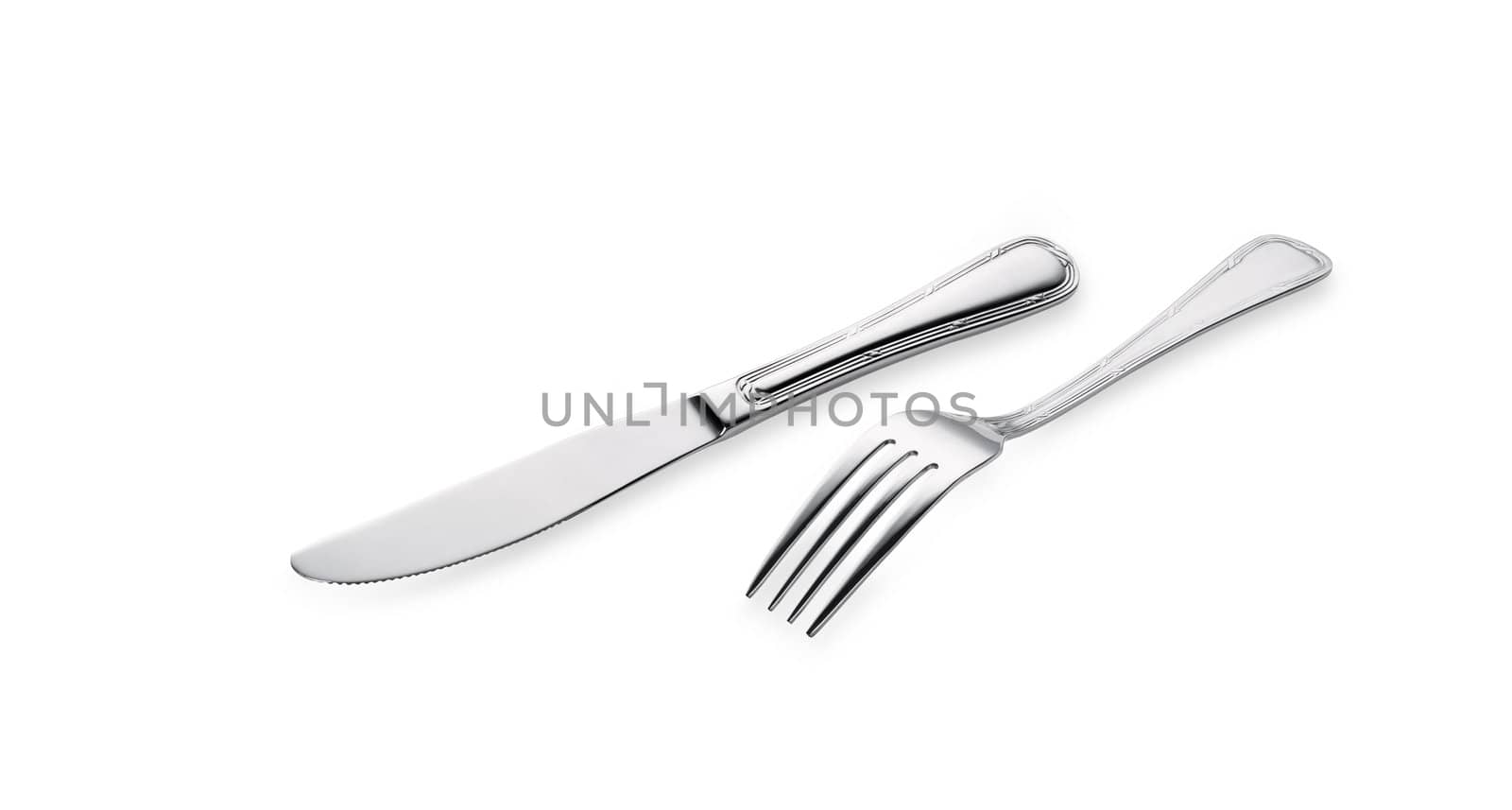 Flatware on white background. Fork and knife.