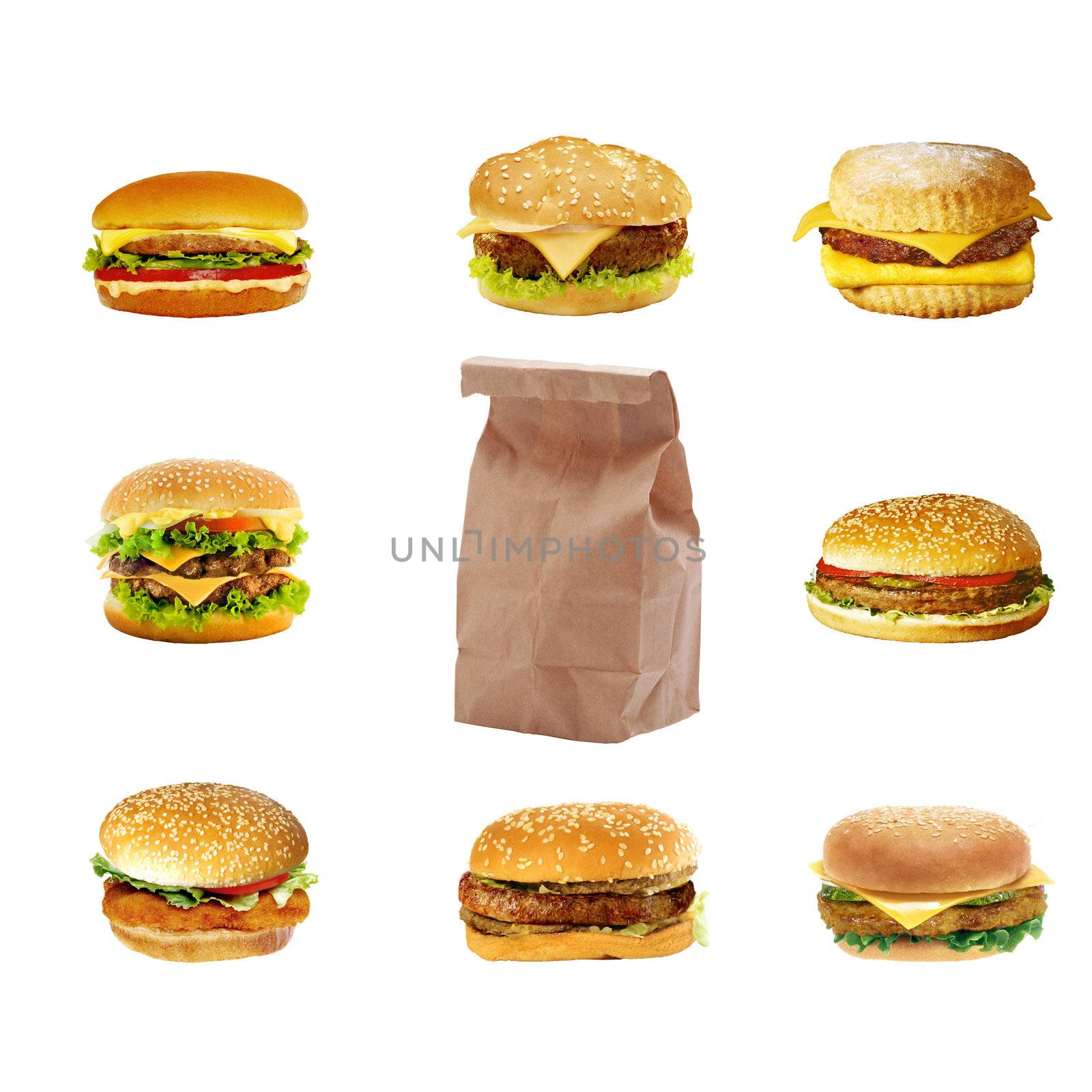 Hamburgers and cheeseburgers with package