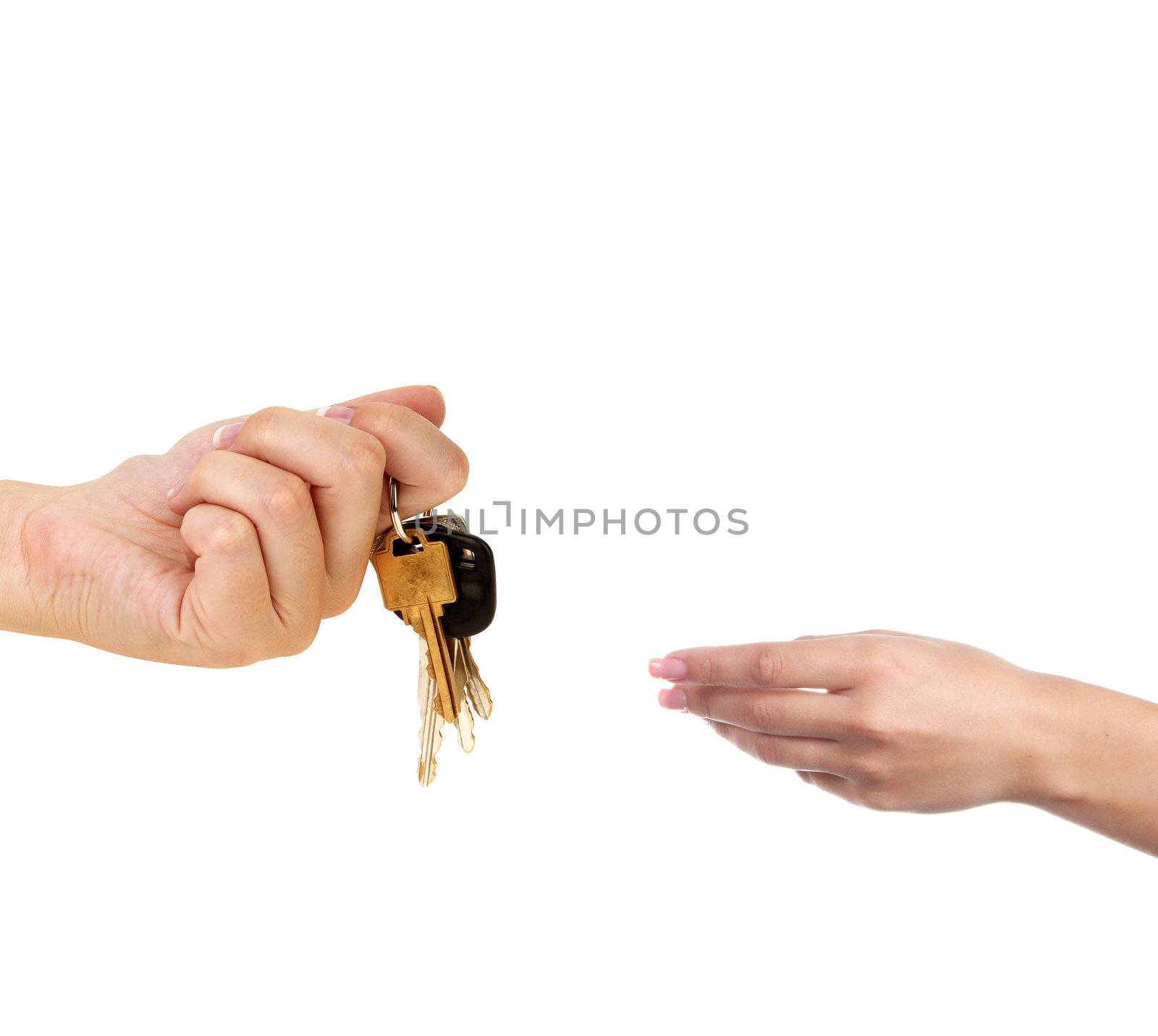 Human hands and key isolated