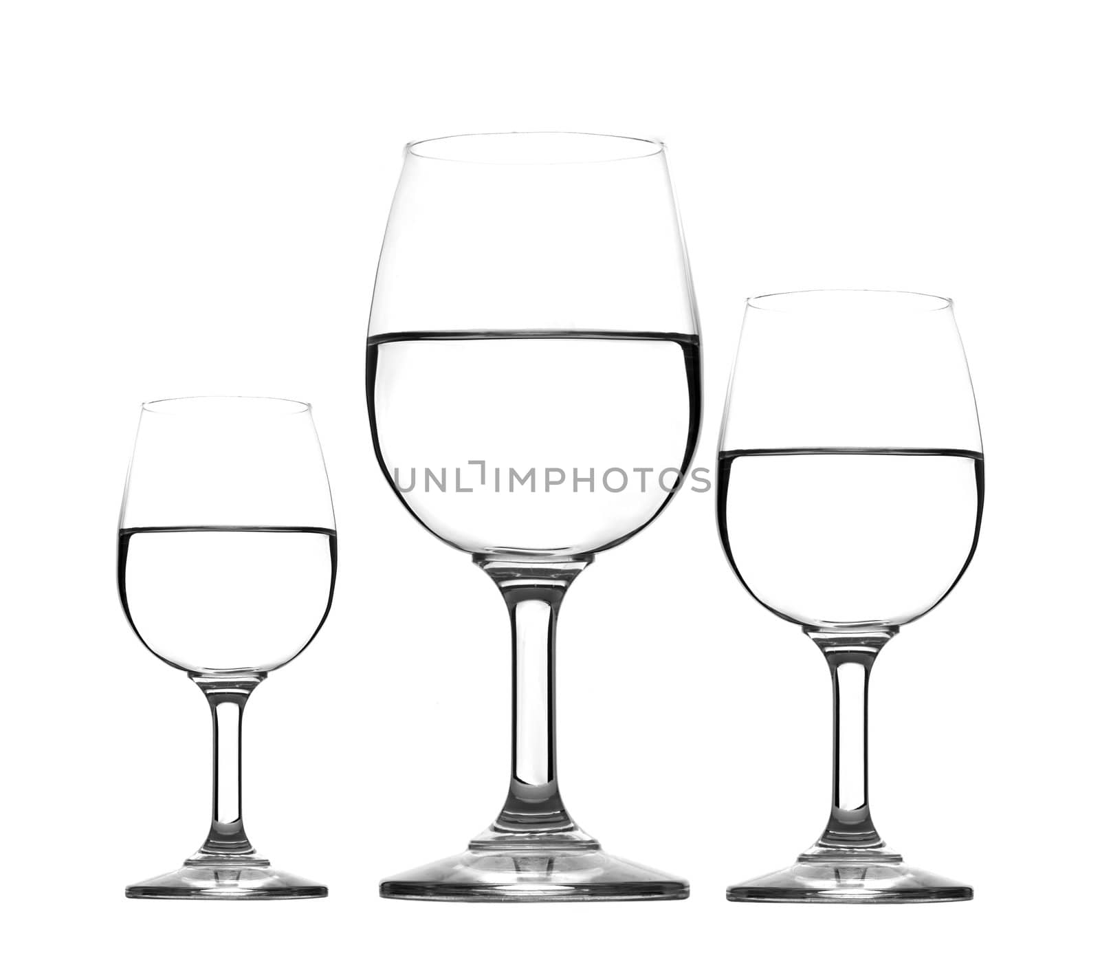 three glass of water half empty isolated