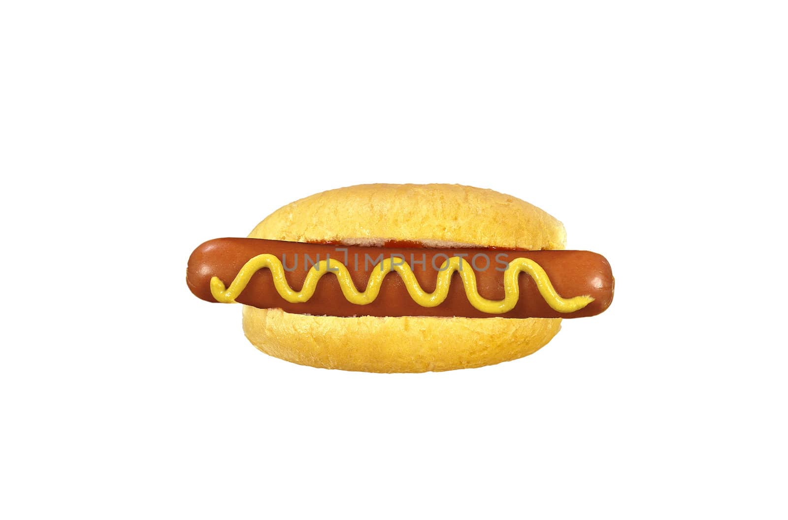 Freshly grilled hot dog with yellow mustard