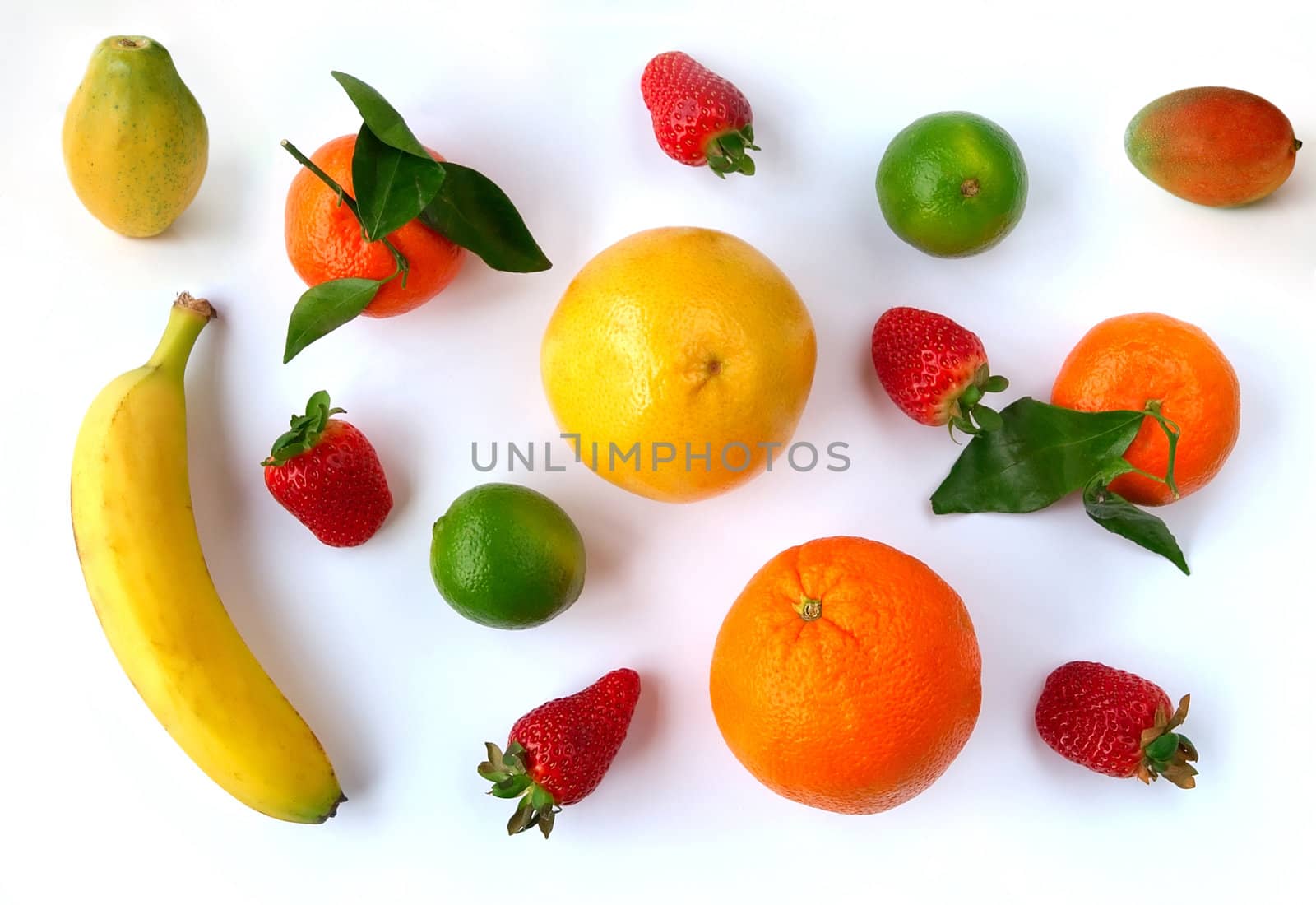 fresh various fruits isolated on a white background
