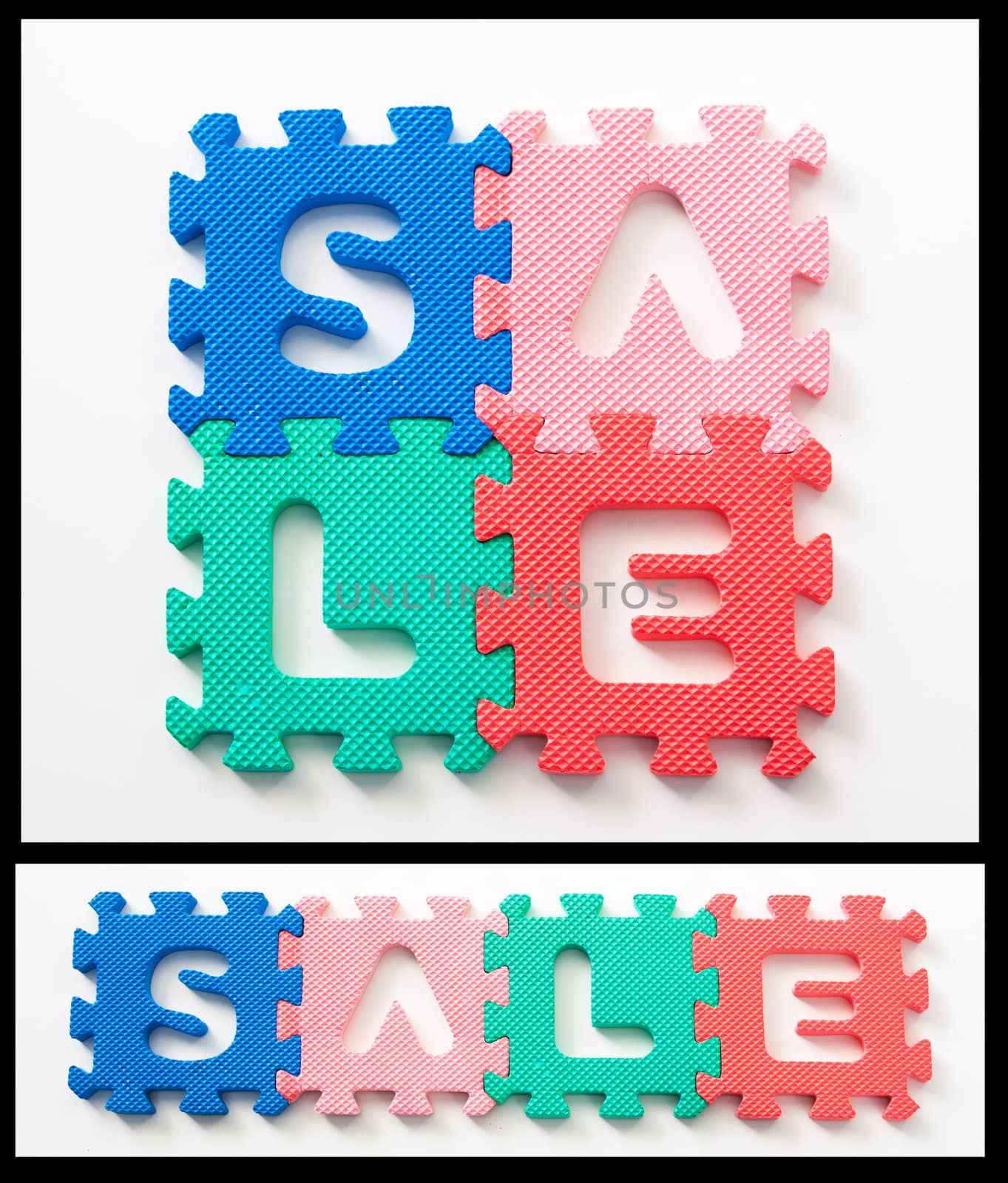 set of two sale text made from kids puzzles