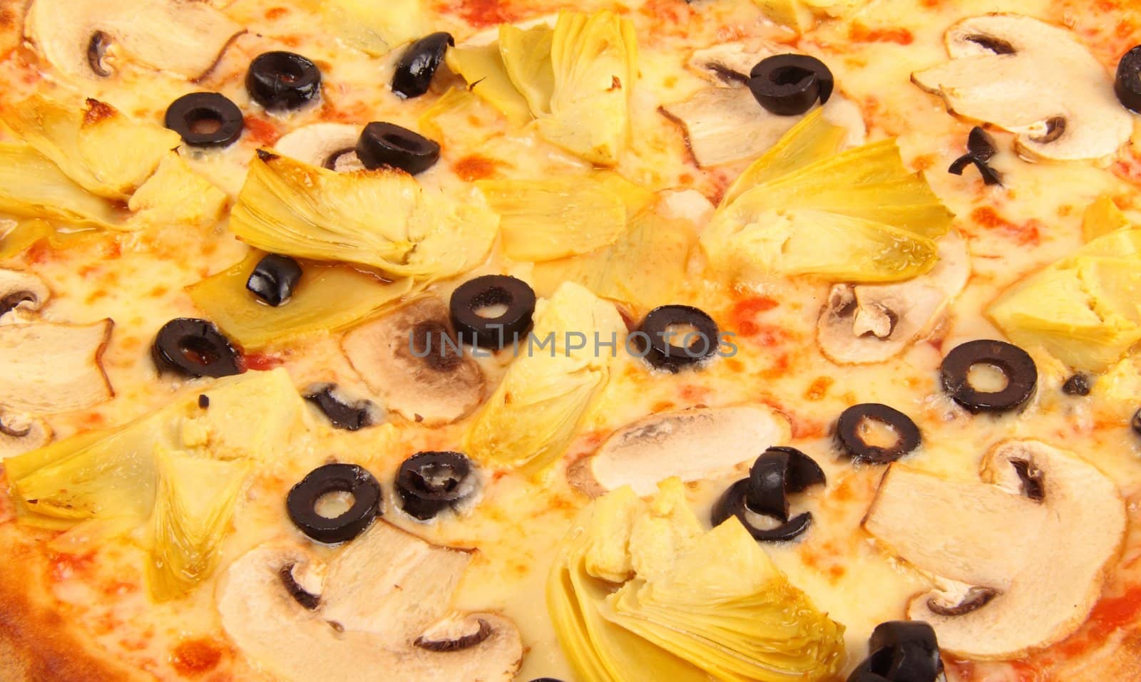 Pizza with olives and mushrooms backfround