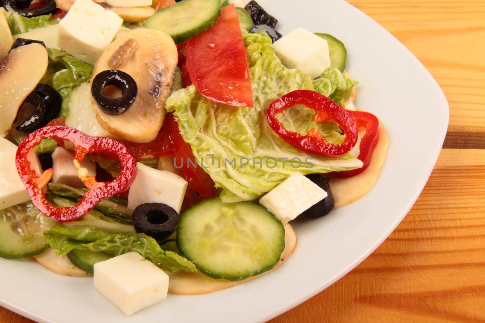 vegetable salad with mushrooms close up