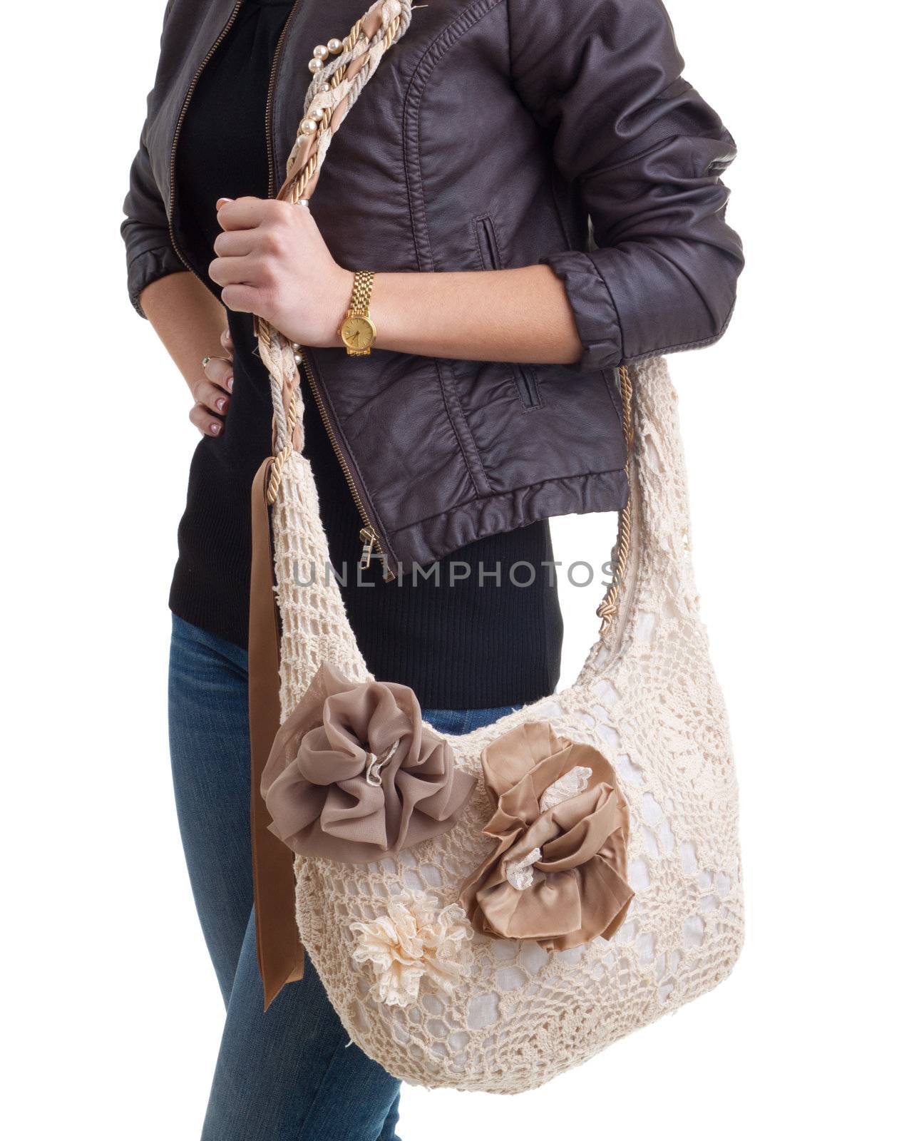 Fashion model with big bag