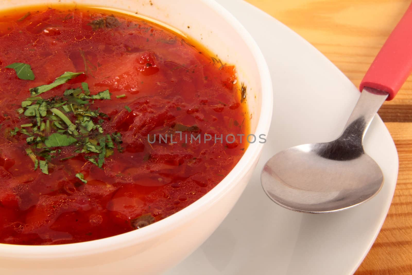 Borscht soup in traditional cuisine of Ukraine, Eastern Europe