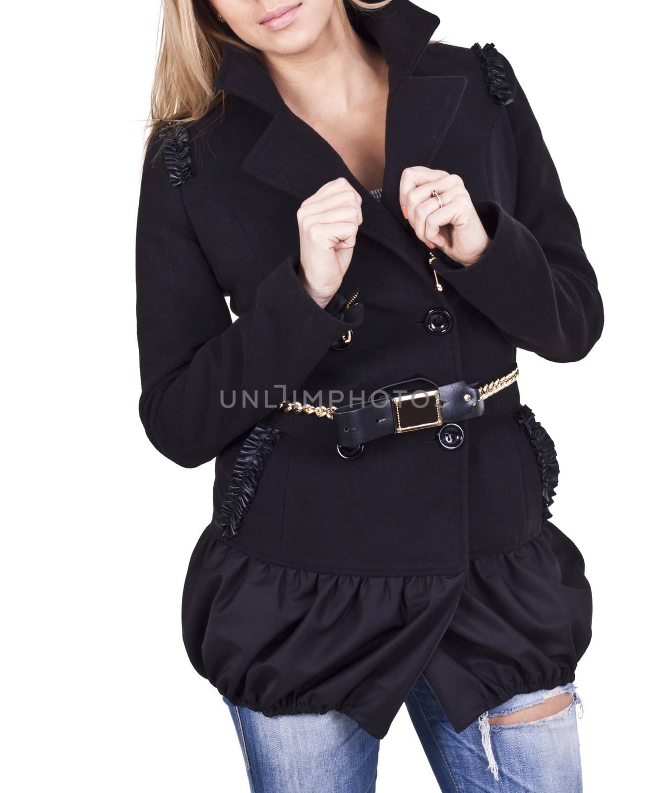 Young beautiful girl in a black jacket