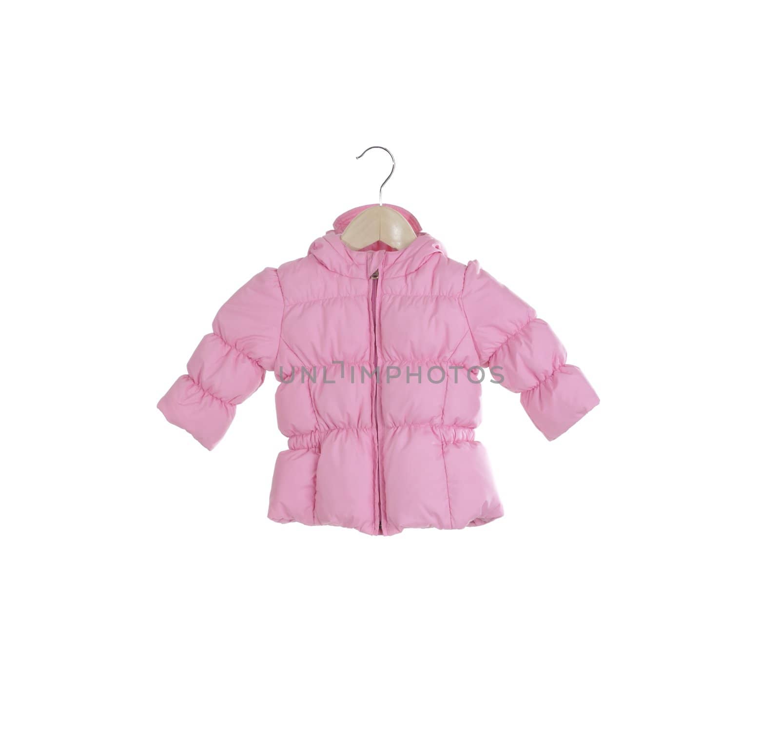 Bright children's pink jacket on white