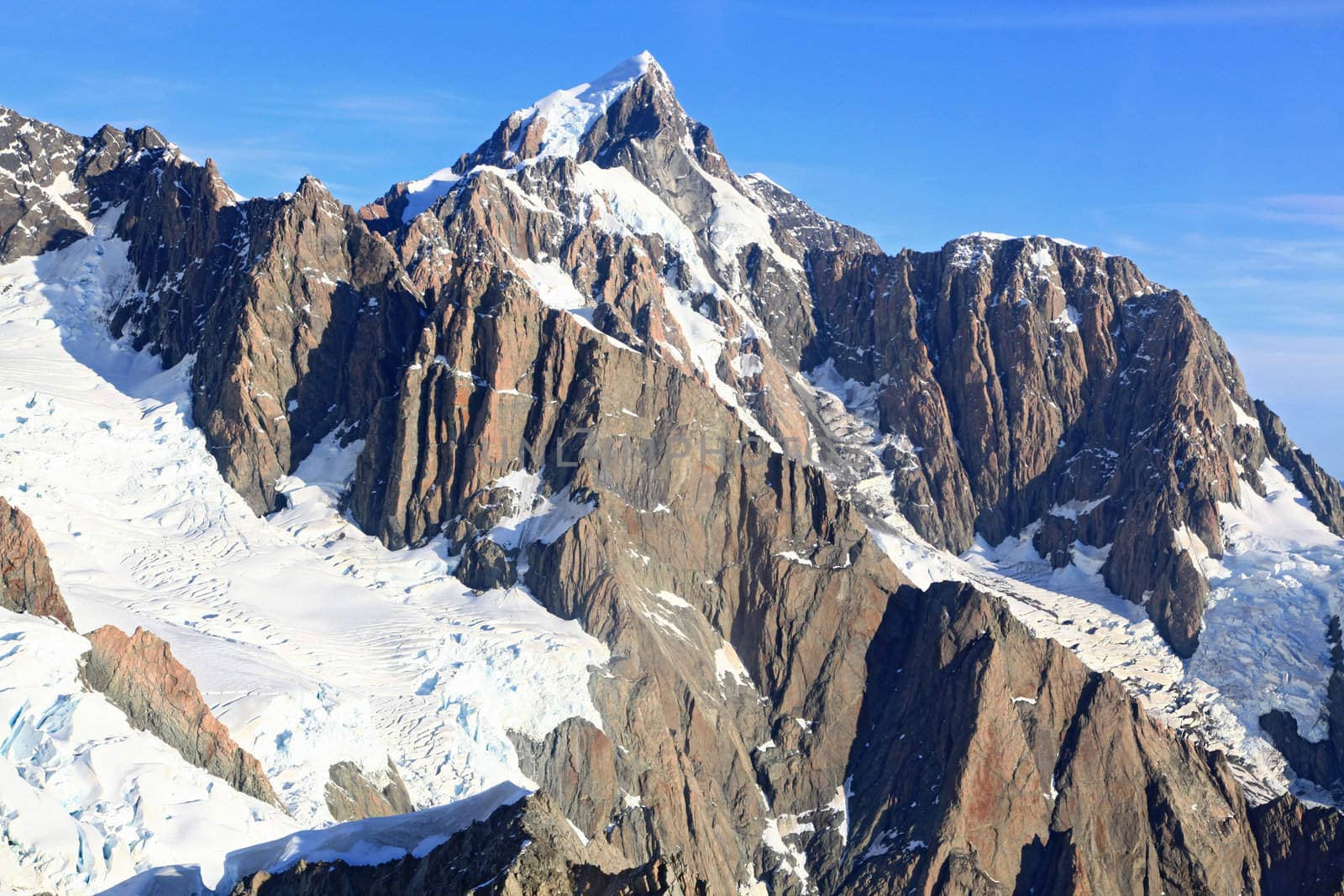 aerial view of suthern alpine alps of New Zealand from helicopter