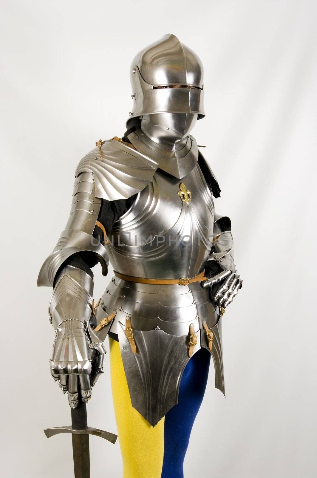 Armour of the medieval knight. Metal protection of the soldier against the weapon of the opponent