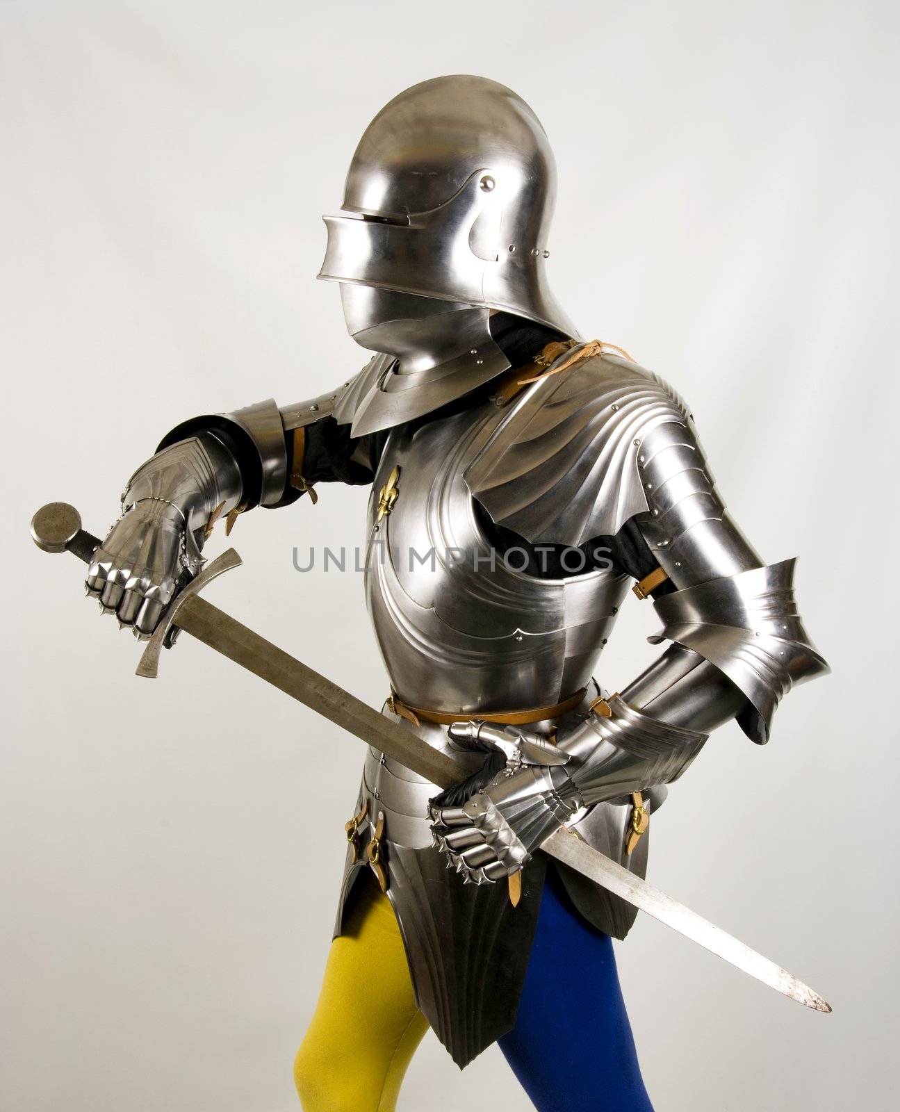 Armour of the medieval knight. Metal protection of the soldier against the weapon of the opponent