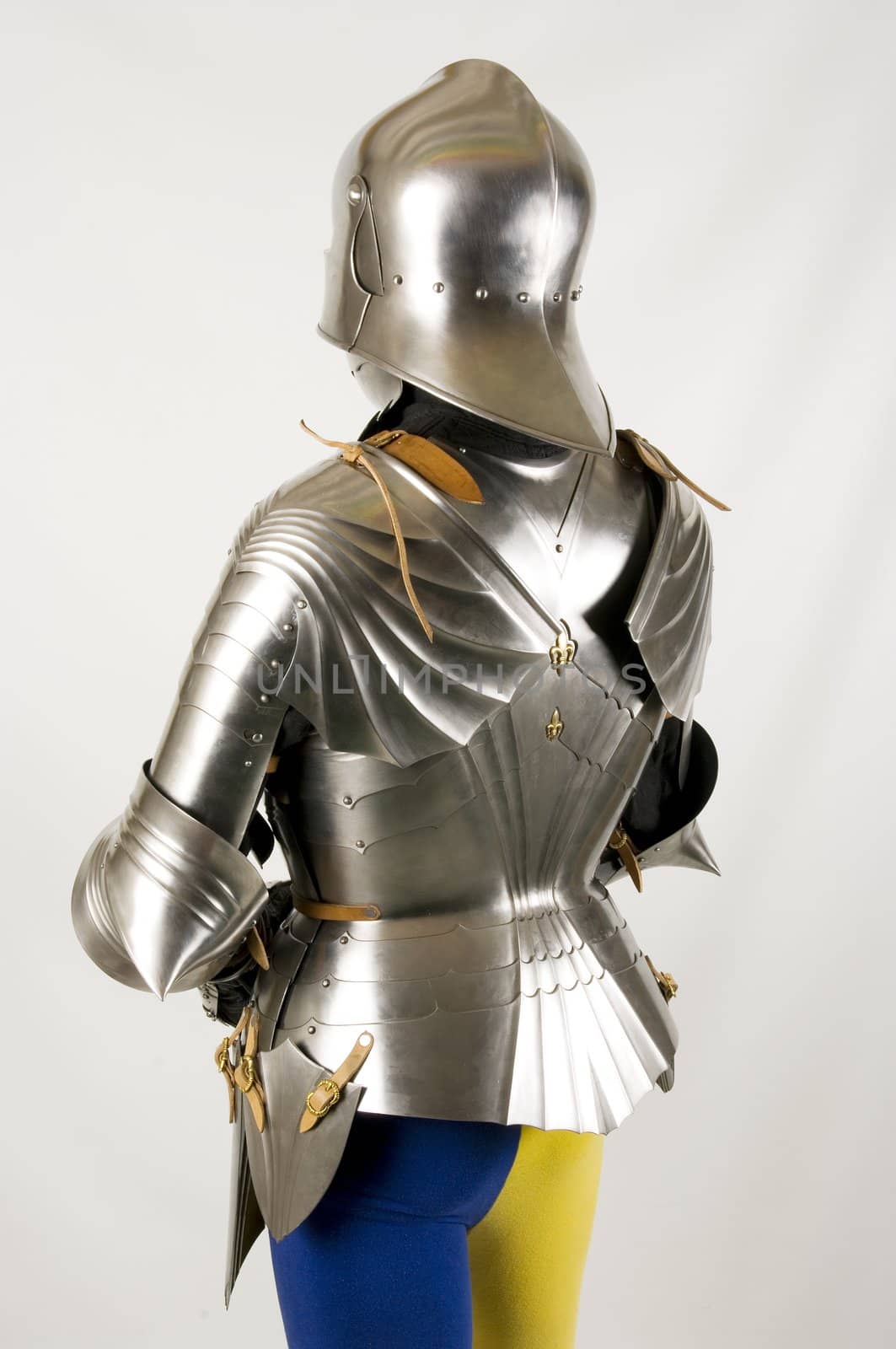 Armour of the medieval knight. Metal protection of the soldier against the weapon of the opponent