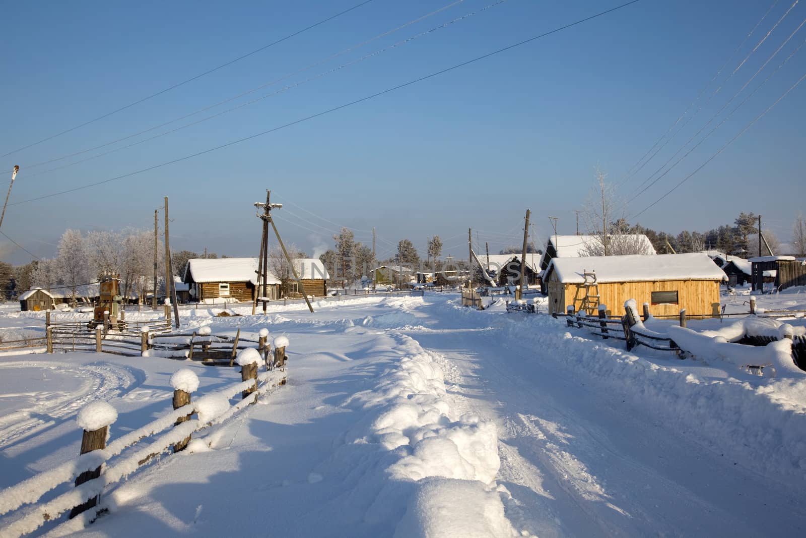 North Village. Winter landscape. Karelia