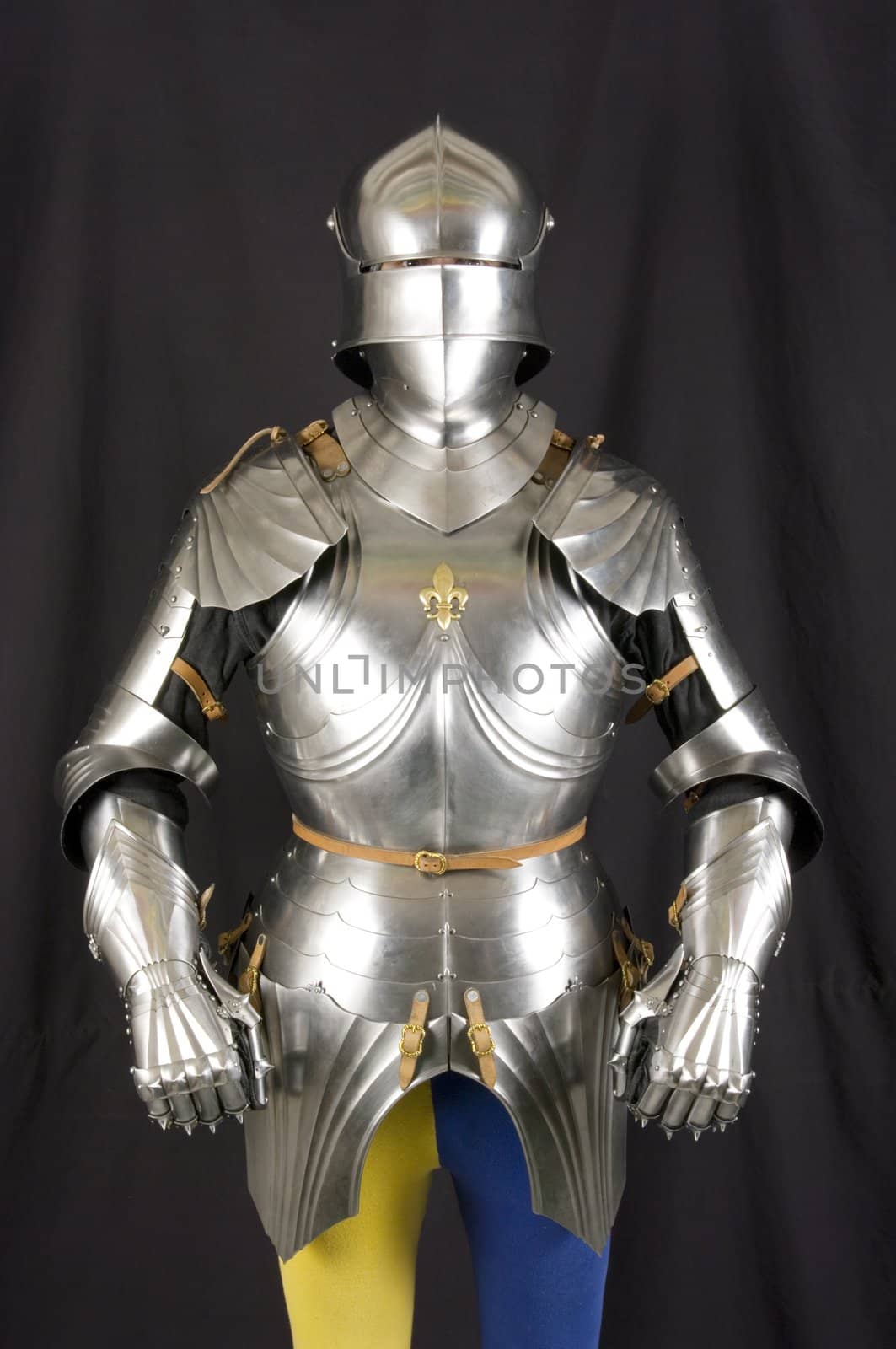 Armour of the medieval knight. Metal protection of the soldier against the weapon of the opponent