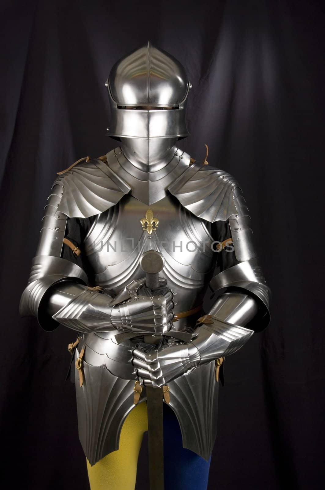 Armour of the medieval knight. Metal protection of the soldier against the weapon of the opponent