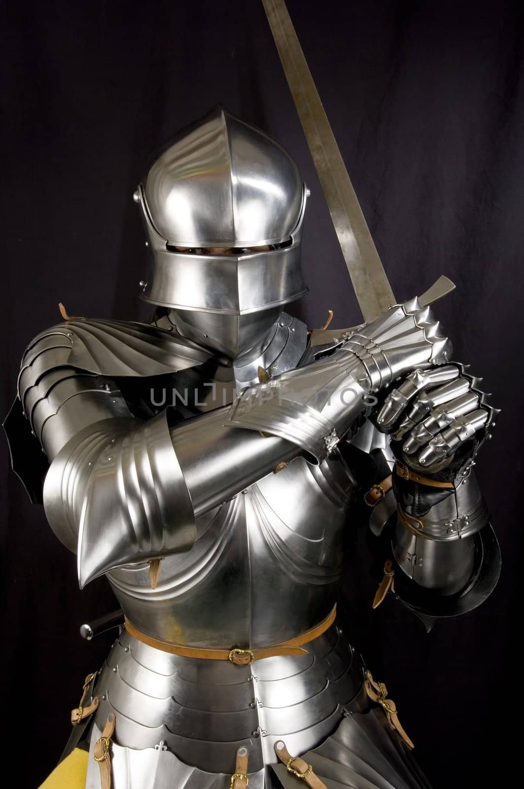 Armour of the medieval knight. Metal protection of the soldier against the weapon of the opponent