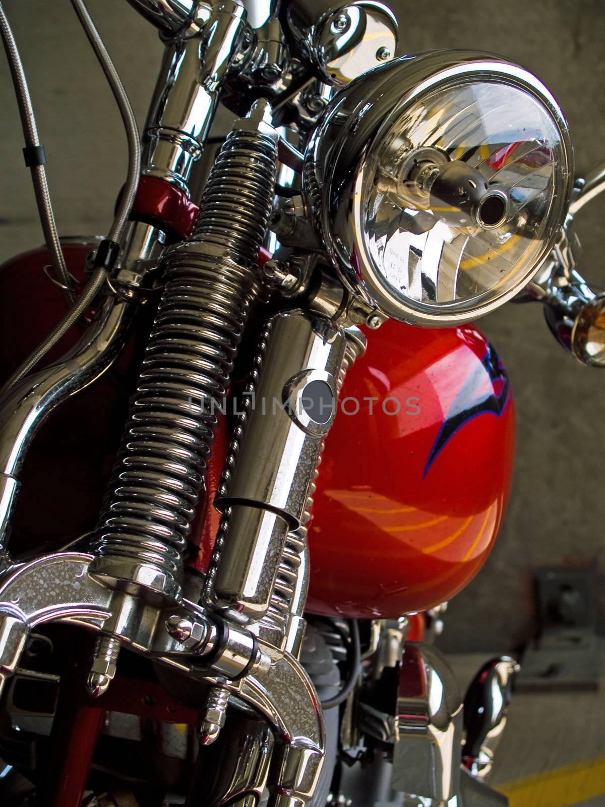 Stationary Motorcycle Details taken when Parked Under Cover