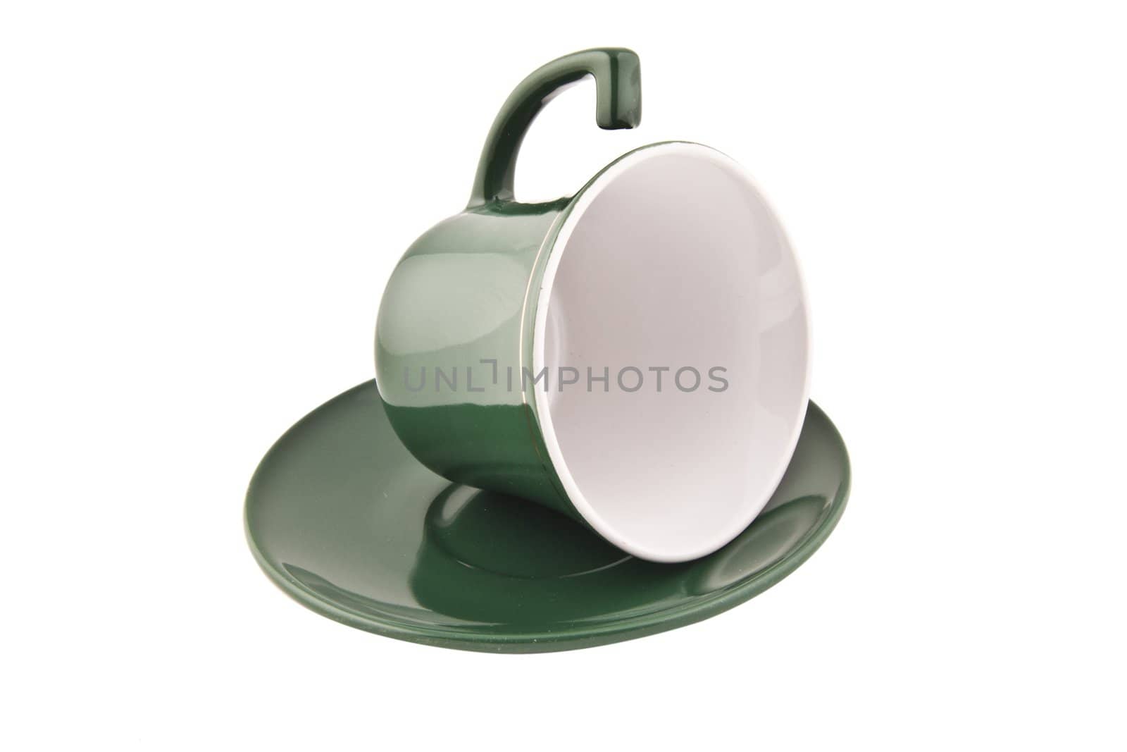 An empty green cup isolated on white