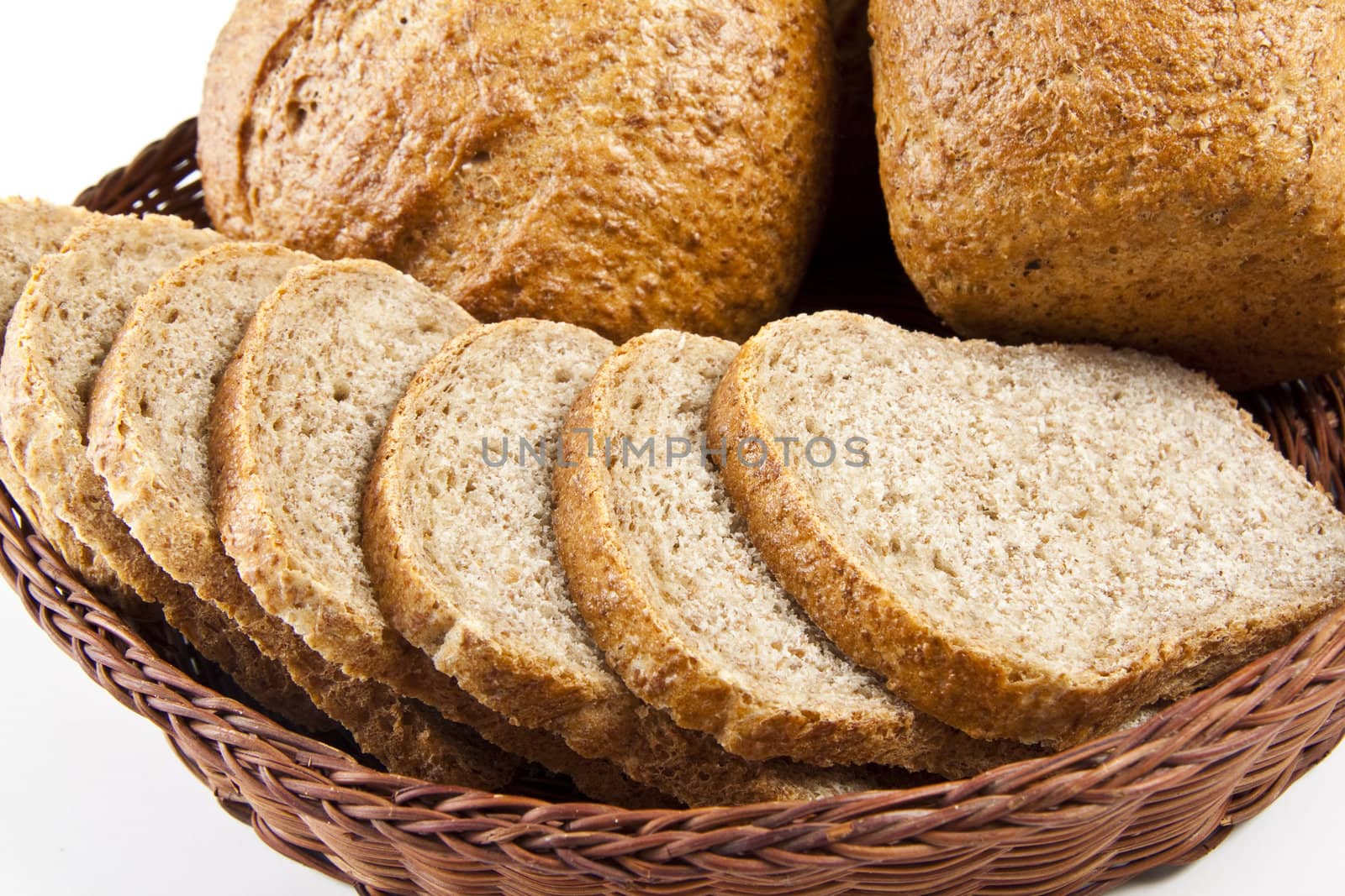 bread with slices in basket close-up