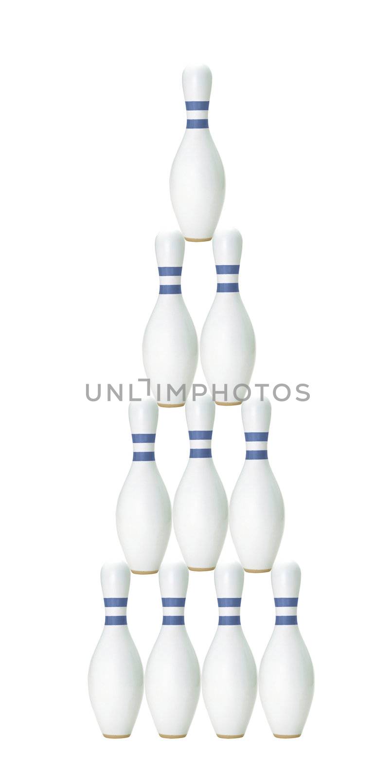 Bowling , white skittles on white background