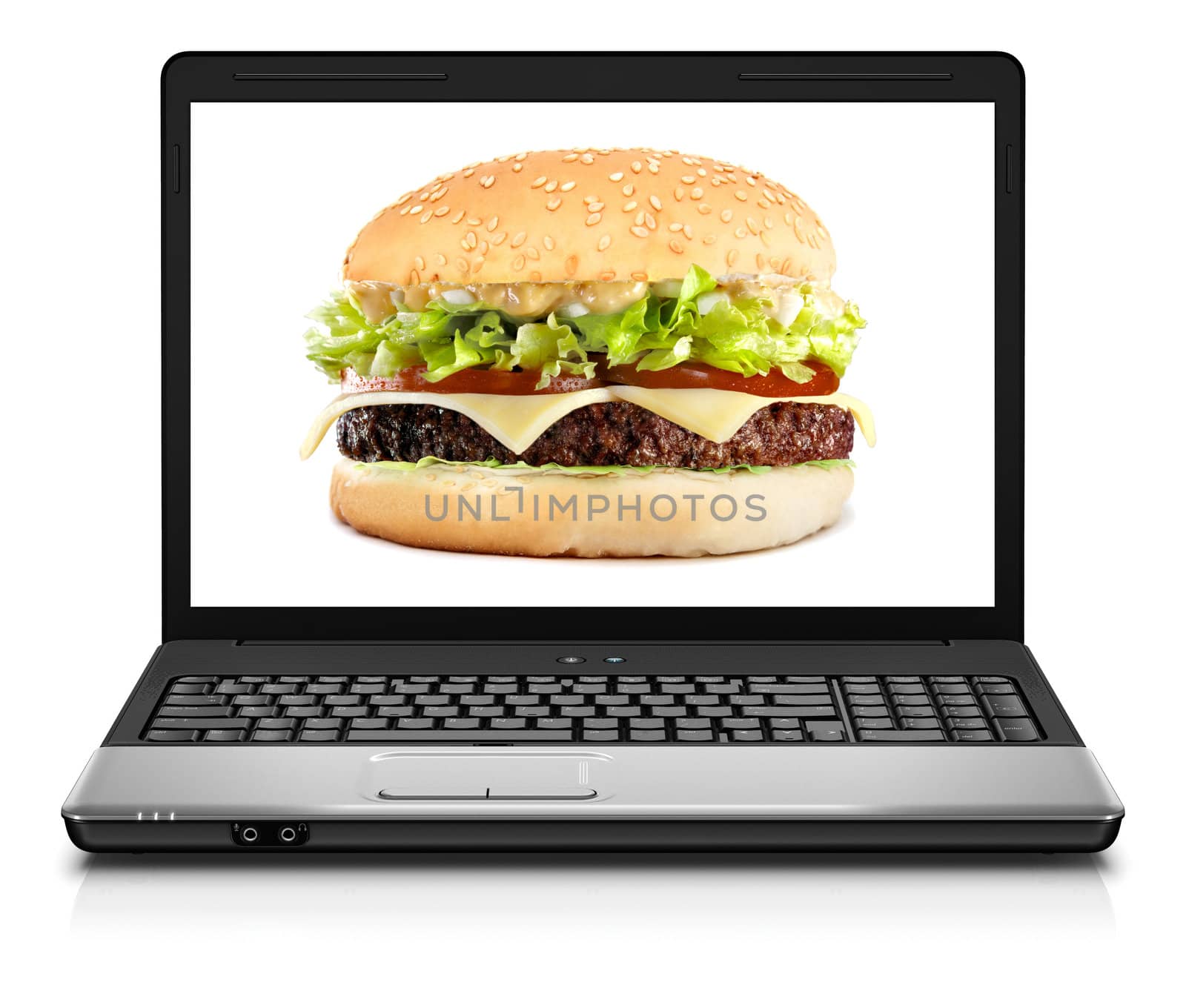Laptop computer close-up with hamburger