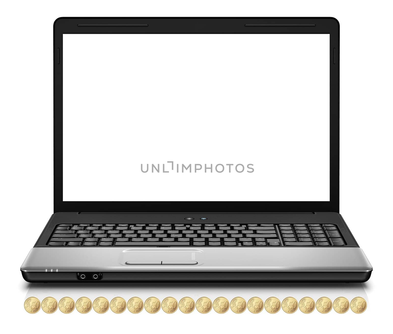 Gold coins pouring out of a laptop