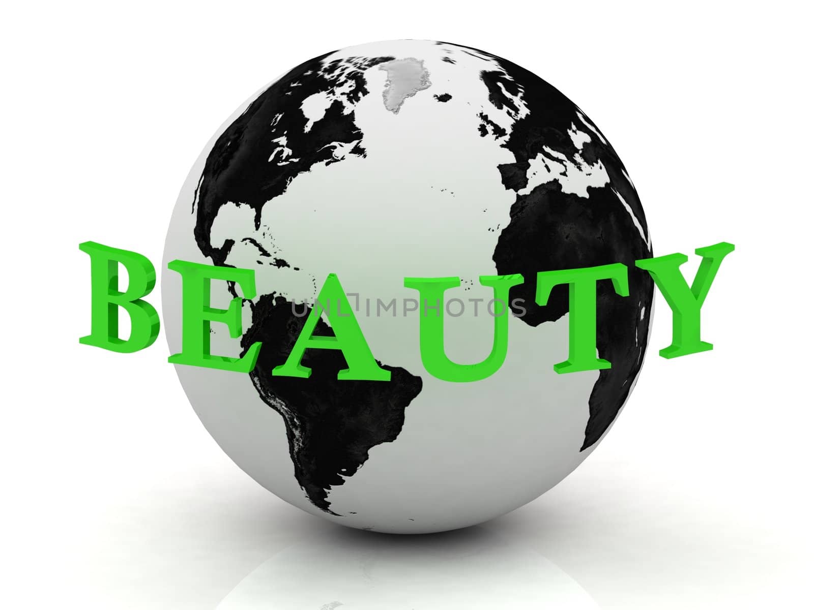 BEAUTY abstraction inscription around earth on a white background