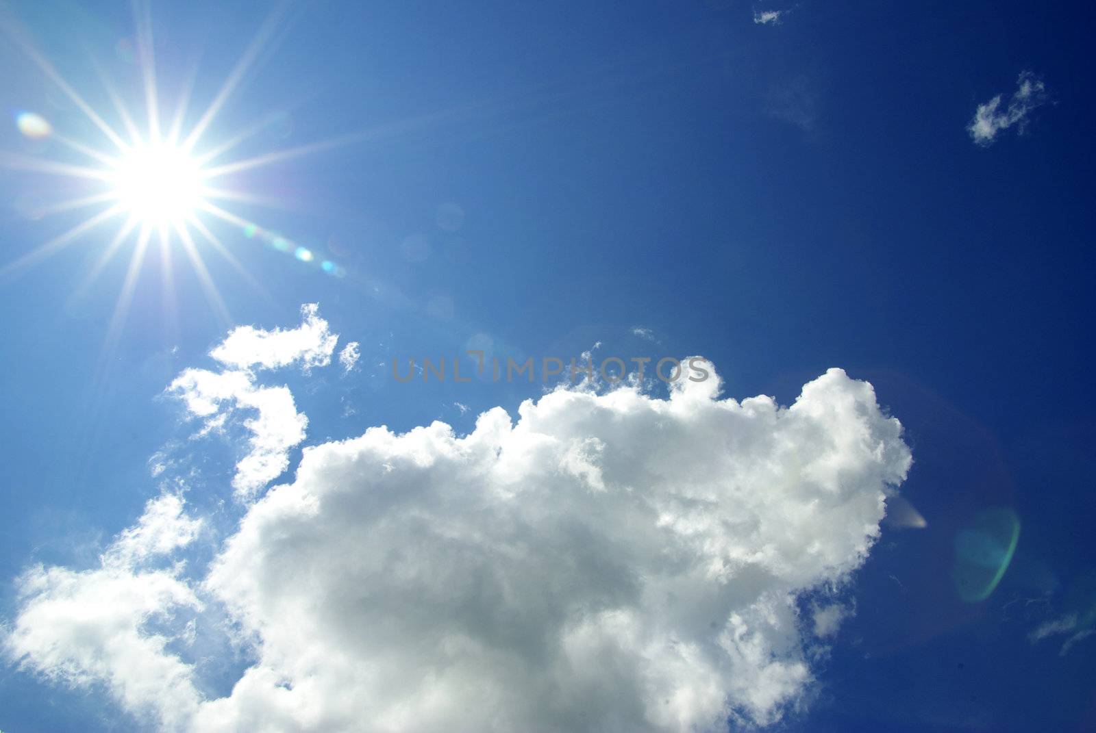 Blue sky background with a tiny clouds