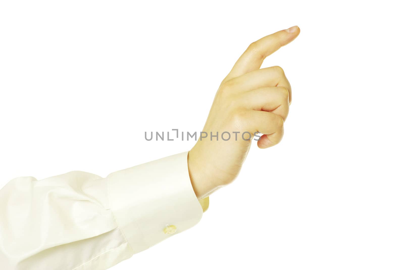 hand touching screen isolated on a white
