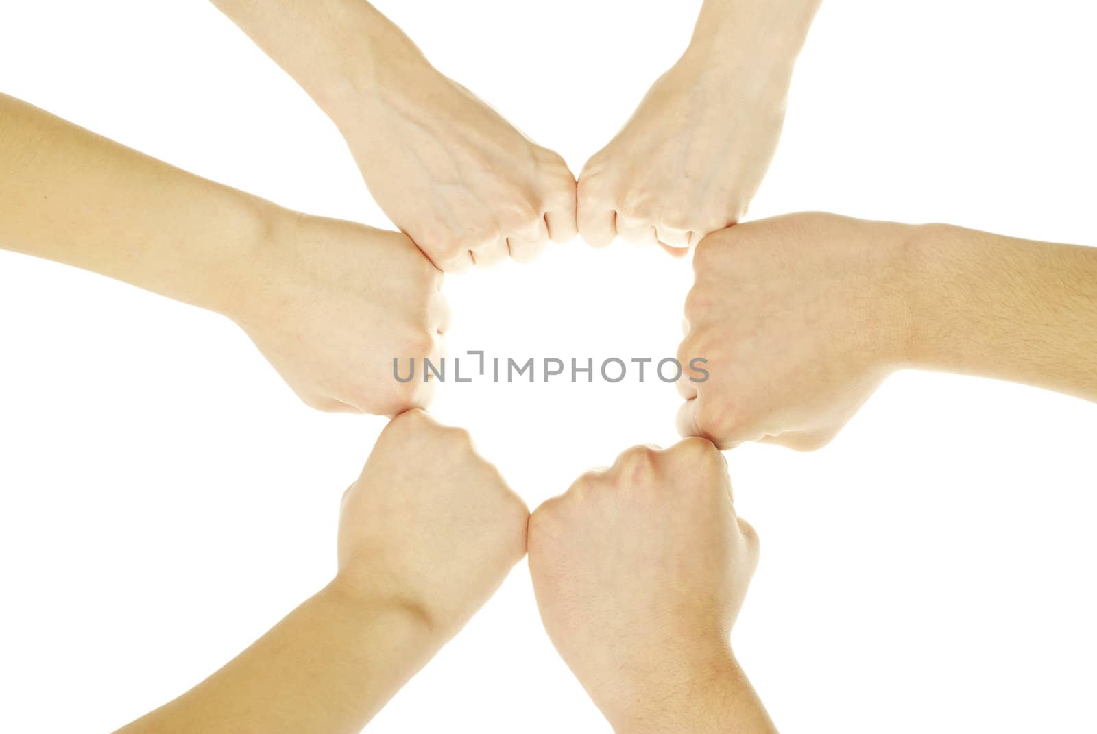 recycling symbol made from hands isolated on white background