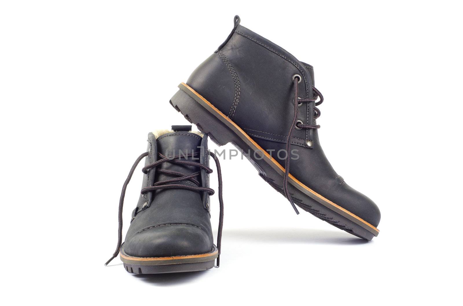 man's black shoes isolated on white background