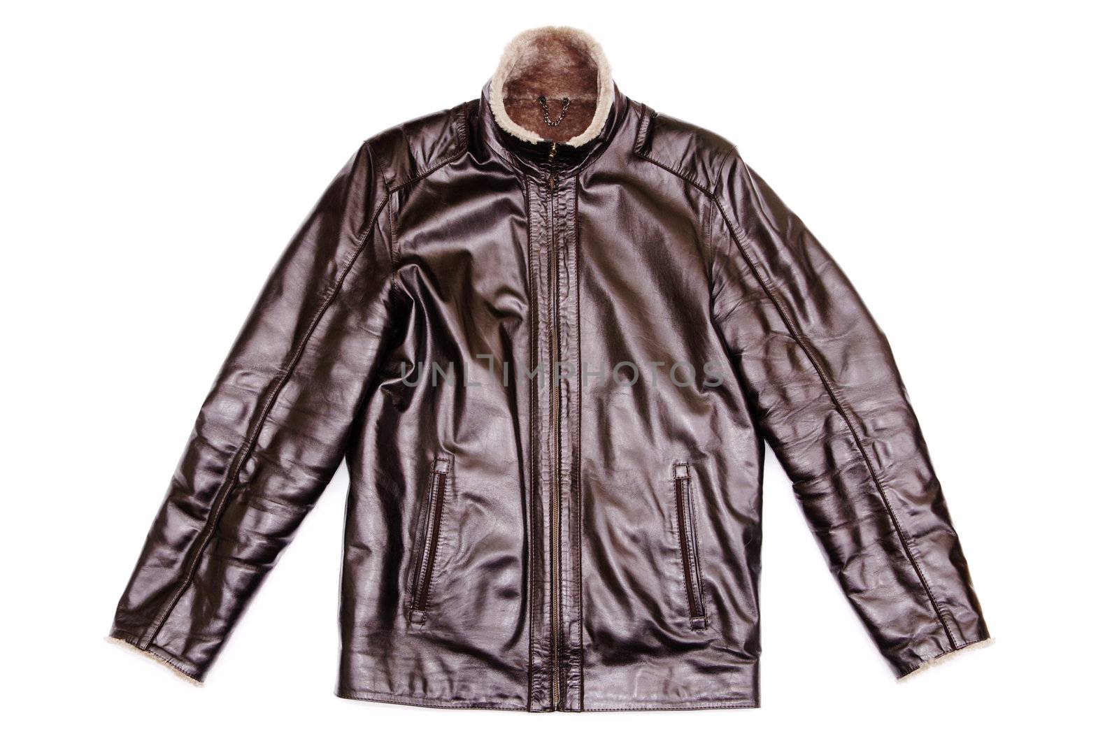 black leather jacket isolated on white background