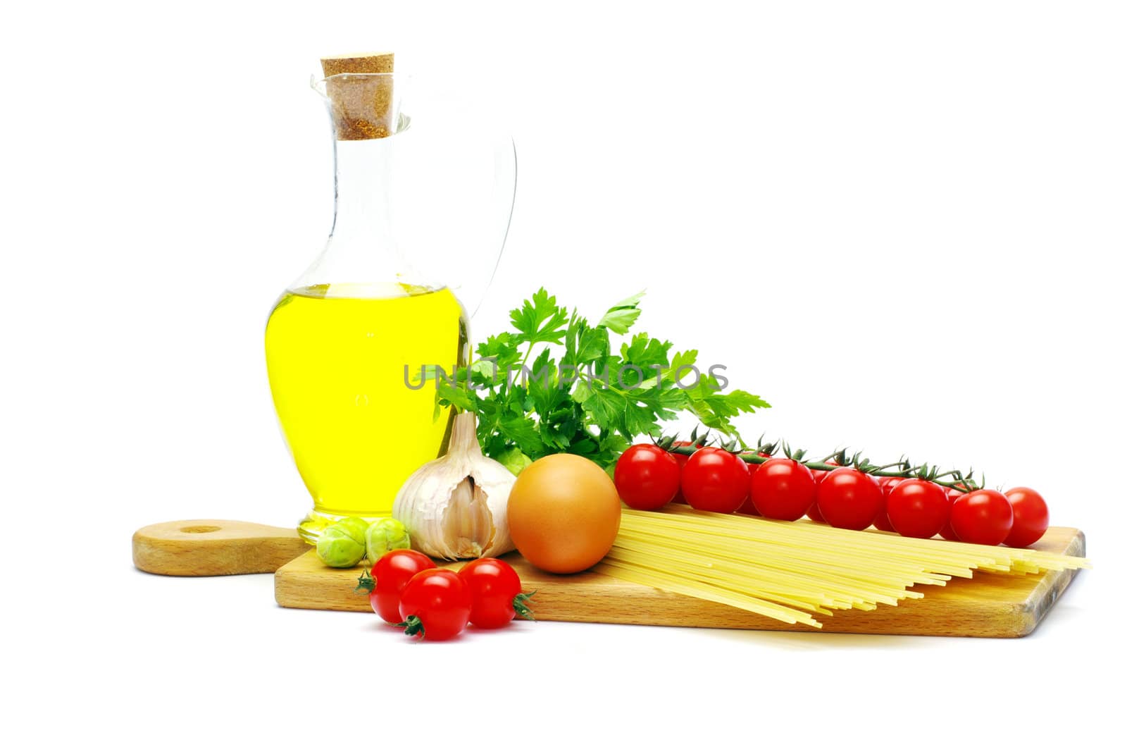 pasta with tomatoes on a white background