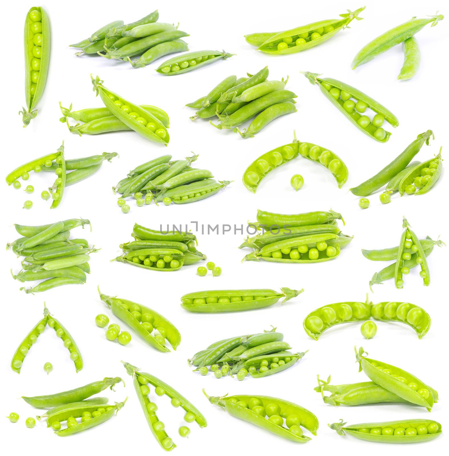 green peas vegetable closeup isolated on white