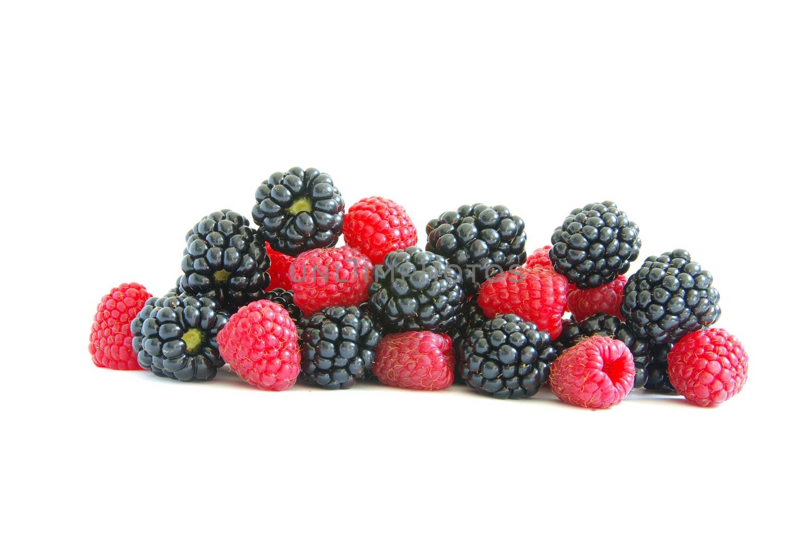 blackberry and raspberry on  white isolated background